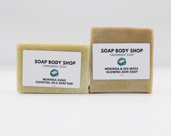 Handmade Moringa Soap Set: Essential Oils & Sea Moss - Herbal Skincare