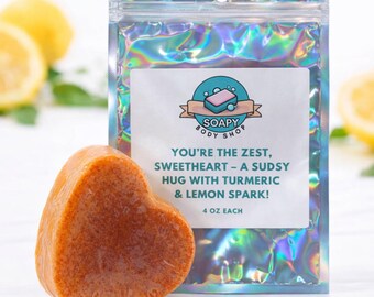 Valentine’s Day Heart Soap – Turmeric & Lemon Oil Goat’s Milk Handmade, Heart-Shaped Body Cleansing Bath Soap, Romantic Gift for Her, 5 oz