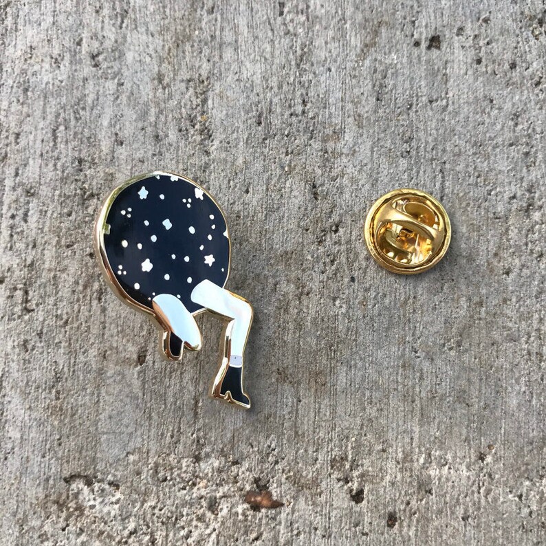 New Beginings Getting out of your space Space Legs Enamel Pin in Gold
