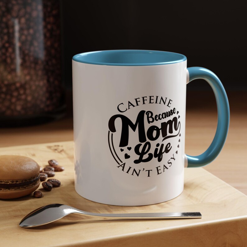 Caffeine Mom Life Mug, Gift for Moms, Coffee Lover's Cup, Funny Mother's Day Present, Black Accent Coffee Mug image 5