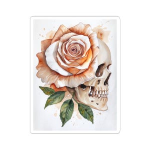 Gothic Rose Skull Kiss-Cut Stickers, Floral Edgy Decor, Laptop Stickers, Aesthetic Gifts, Art Lovers' Remembrance
