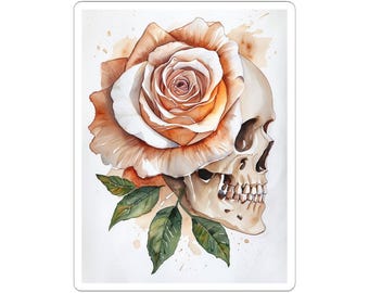 Gothic Rose Skull Kiss-Cut Stickers, Floral Edgy Decor, Laptop Stickers, Aesthetic Gifts, Art Lovers' Remembrance