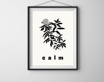 落ち着いた名言プリント｜ミニマルなボタニカルウォールアート｜白黒の禅風プリント装飾