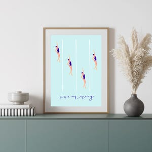 Retro Swimmer Wall Art Print | Minimalist Swimming Pool Poster | Summer Printable Decor