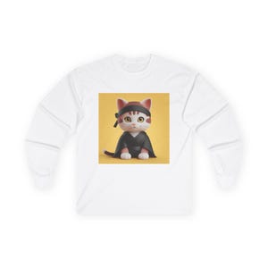 Cute Cat Ninja Long Sleeve Tee, Perfect for Cat Lovers, Gifts for Pet Owners, Fun Casual Wear, Cat-Themed Apparel
