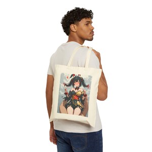 Anime Art Baumwoll-Canvas-Tragetasche, stylische Schultertasche, umweltfreundliche Einkaufstasche, einzigartiges Geschenk für Fans, lässige Einkaufstasche