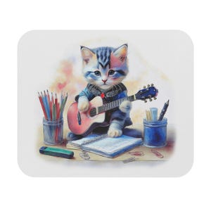 Cute Cat Musician Mouse Pad, Cartoon Kitty Desk Accessory, Gift for Cat Lovers, Office Decor, Unique Gift Idea, Pet-Themed Home