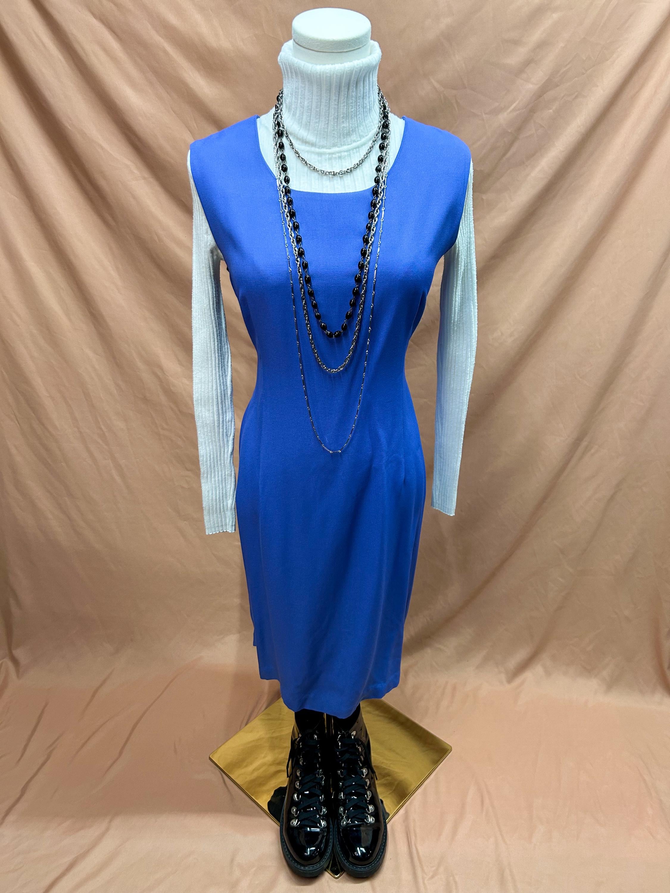 cobalt blue linen shift dress Tiered linen dress PETRA in Cobalt blue