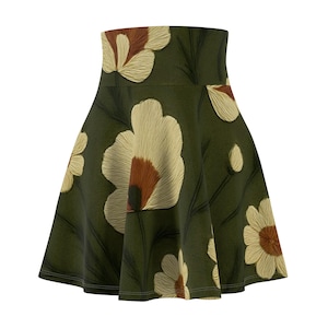 Floral Print Women&#39;s Skater Skirt, Playful Floral Skirt, Summer Outfit, Everyday Wear, Cute Skirt, Bohemian Style