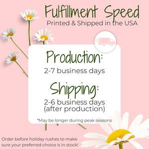 The image is a promotional graphic for a company that ships flowers, specifically daisies. It features a pink background with white daisies and text providing information about the company's fulfillment speed and shipping options.