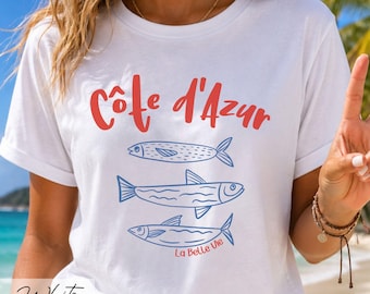 French Riviera Tshirt & Sweatshirt: France Travel Gifts, Sardine Sweatshirt, Fish T-shirts, Retro Summer Shirt, Coastal Aesthetics Tee