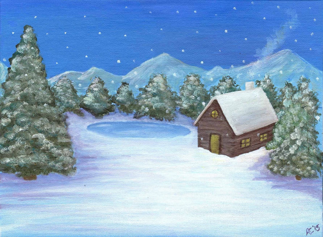Snowy Cabin- Acrylic Landscape Painting - Etsy