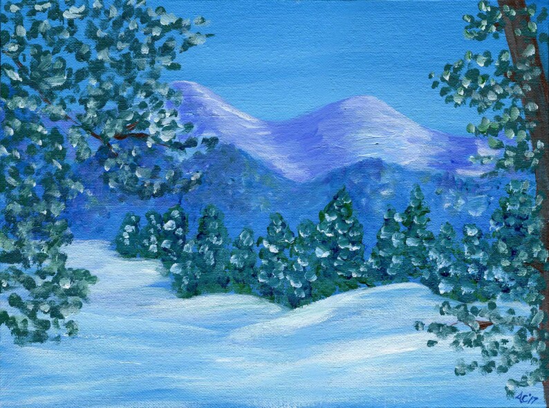 Winter Mountains Acrylic Landscape Painting image 1