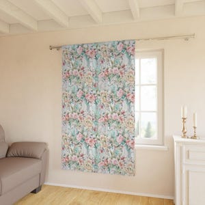 Floral Watercolor Curtain Pastel Cottagecore Window Panel Shabby Chic Room Decor Vintage Style Drapes Gift for Her Romantic Home Accent Gift