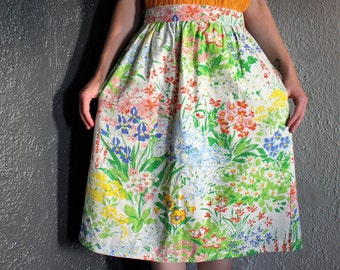 Vintage 50s Knee-Length Floral High Waist Circle Skirt L