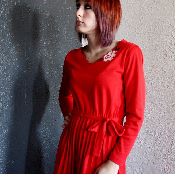 60s Cherry Red Jersey Knit Dress Size 