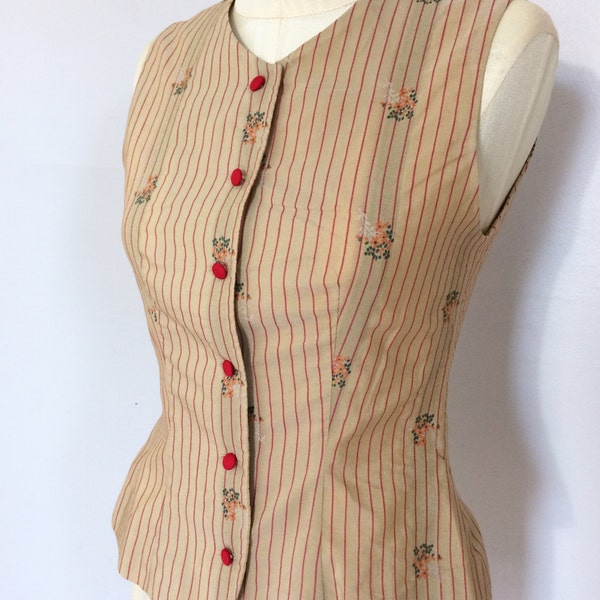 Vintage Silk Pin Striped Vest XS Victorian Steampunk Circus