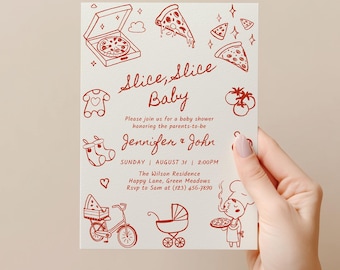 Slice Slice Baby Invite, Editable Pizza Baby Shower Invitation Template, Fun Italian Theme, Digital Download - BS78b