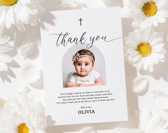Girl or Boy Baptism Thank You Card Template, Simple and Elegant Design with Photo - 001BAPN