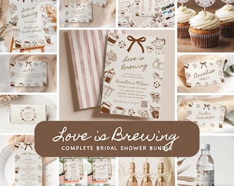 Love is Brewing Coffee Bridal Shower Bundle: Editable Invitations, Games, Signs (Digital Download) - BR1B2