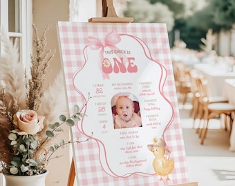 One Cute Chick Milestone Poster Sign for Girl Birthday, Editable Template, This Chick is One Birthday Decor - KBD22