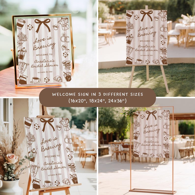 Love is Brewing Coffee Bridal Shower Bundle: Editable Invitations, Games, Signs (Digital Download) - BR1A1