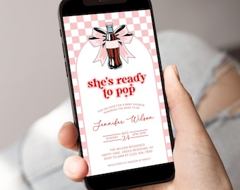 She's Ready to Pop Soda Baby Shower Evite Invitation Pink, Customizable Template, Digital Download, Fun Soda Theme Invite - BS22
