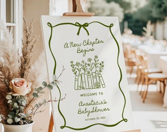 A New Chapter Begins Welcome Sign, Storybook Baby Shower Decor, Digital Download, Customizable Template for Events - BS92D