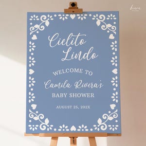 Cielito Lindo Welcome Sign Blue for Boys, Editable Baby Shower Decor, Mexican Talavera Theme, Papel Picado Party Sign - BS6
