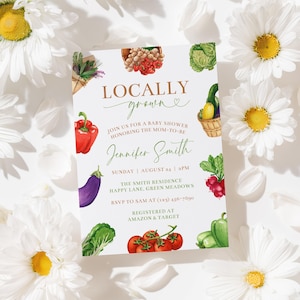 Locally Grown Baby Shower Invitation, Editable Farmers Market Invite, Printable Template, Gender Neutral Baby Sprinkle, Homegrown - BS41