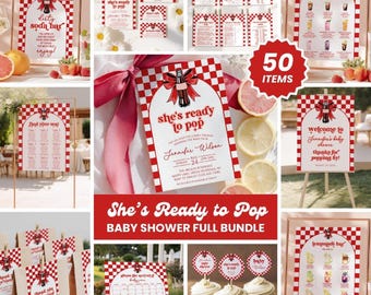 She's Ready to Pop Baby Shower Bundle, Editable Invitation Set, Baby Shower Games, Welcome Sign, Favor Tag, Bar Sign, Food Label - BS21