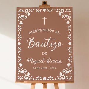 Cielito Lindo Bautizo Welcome Sign Spanish Terracotta, Gender Neutral, Editable Mexican Talavera Template, Papel Picado - RC14