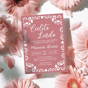 Cielito Lindo Baby Shower Invitation Pink, Girl Baby Shower, Editable Mexican Talavera Theme Invite, Digital Papel Picado Template - BS5