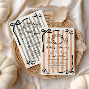 A Baby Is Brewing Halloween Baby Shower Invite, Editable Digital Invitation, Spooky October Theme Printable, Canva Template - BS51