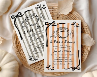 A Baby Is Brewing Halloween Baby Shower Invite, Editable Digital Invitation, Spooky October Theme Printable, Canva Template - BS51