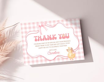 One Cute Chick Thank You Card, Editable Template, Chicken Birthday Theme, This Chick is One Decor - KBD22