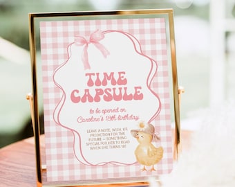 One Cute Chick Time Capsule Set for Girl Birthday, Editable Template, This Chick is One Birthday Decor - KBD22