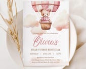 Beary First Birthday Invitation: Pink Teddy Bear Invite for Girls - KBD43