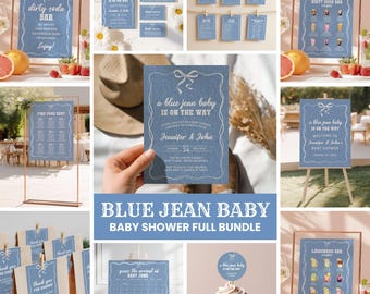 Blue Jean Baby Shower Bundle, Editable Denim Invitation & Decor, Baby Shower Games, Printable Templates, Signs and Labels - BS38