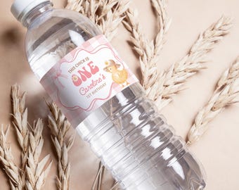 One Cute Chick Water Bottle Label for Girl Birthday, Editable Template, This Chick is One Birthday Decor - KBD22