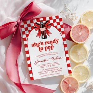 She&#39;s Ready to Pop Soda Baby Shower Invitation, Customizable Template, Digital Download, Fun Soda Theme Invite - BS21