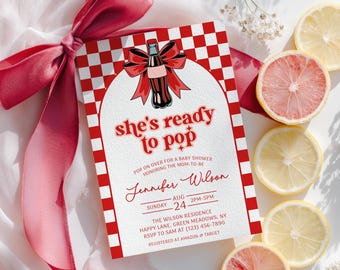 She&#39;s Ready to Pop Soda Baby Shower Invitation, Customizable Template, Digital Download, Fun Soda Theme Invite - BS21
