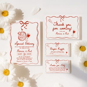 Special Delivery Pizza Baby Shower Invitation Set, Whimsical Hand Drawn, Customizable Digital Invite, Pizza Party Event - BS12b