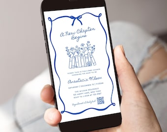 A New Chapter Begins Baby Shower Evite: Storybook Theme Mobile Invitation (Editable Template) - BS92G