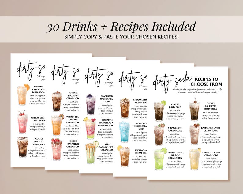 Dirty Soda Recipes Graduation, Editable Drink Menu, Fun Mocktail Ideas for Graduation Party Celebrations - SD8