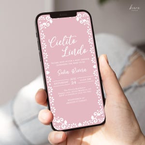 Cielito Lindo Baby Shower Evite Invitation Spanish, Dusty Pink, Editable Mexican Talavera Invite, Digital Papel Picado Template, Girl - BS9