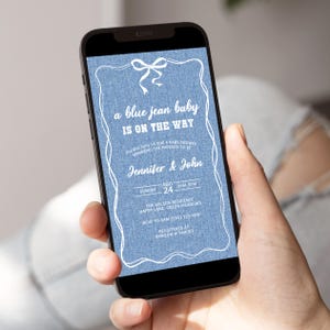 Blue Jean Baby Shower Evite, Editable Baby Shower Invite, Denim Theme Digital Invitation, Instant Download - BS38