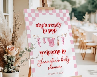 She's Ready to Pop Baby Shower Welcome Sign, Pink Soda Theme (Editable Template) - BS71B