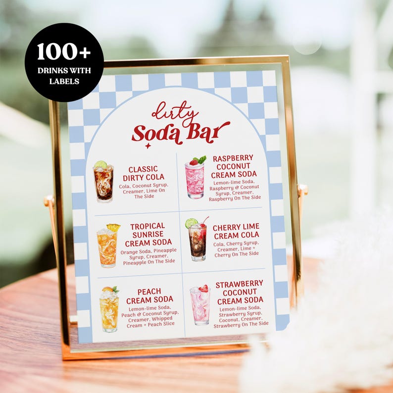 She's Ready To Pop Baby Shower Dirty Soda Bar Recipe Sign, Drinks Menu Sign, Customizable Digital Sign, Soda Pop Baby Shower Decor - BS101