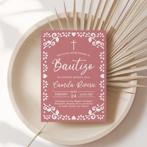 Cielito Lindo Baptism Invitation Pink Spanish, Editable Template, Mexican Theme, Papel Picado, Girl Bautizo Invite - RC8